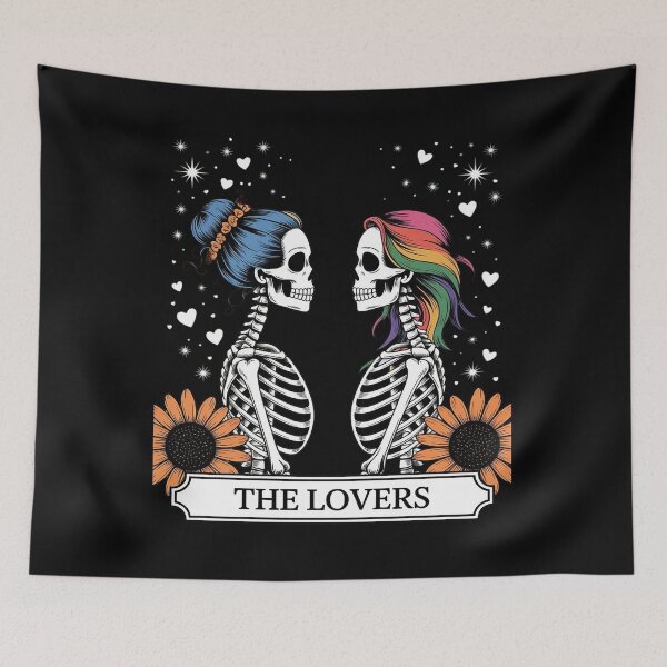 Item preview, Tarot Card The Lovers Rainbow Kissing Lesbian Skeletons designed and sold by angolinnArt.
