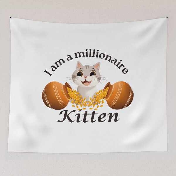 Item preview, I Am a Millionaire Kitten - Happy Cat Sitting Between Pots of Spilled Gold designed and sold by Love3Happy.