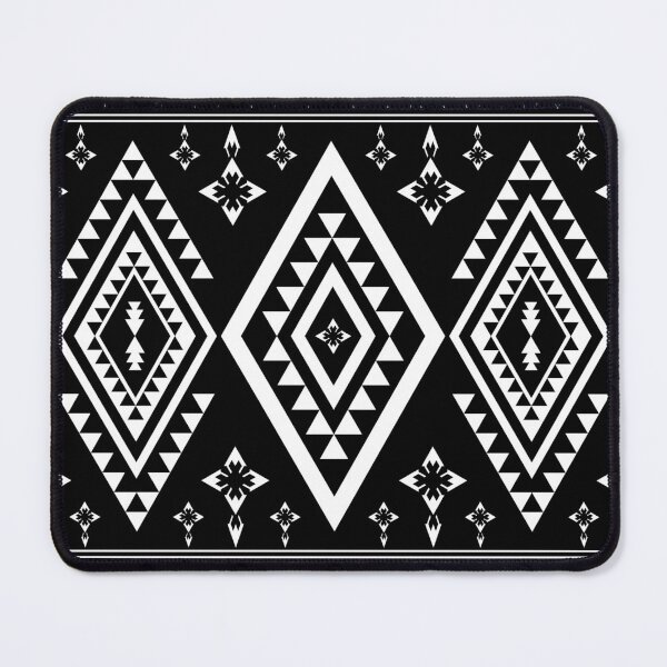 Item preview, Modern tribal-style fabric pattern in black and white with floral designs. designed and sold by Nengsang.