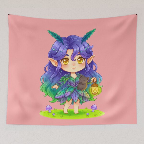 Item preview, Magical Chibi Fairy with Black Cat and Lantern designed and sold by MBBialyPiksel.
