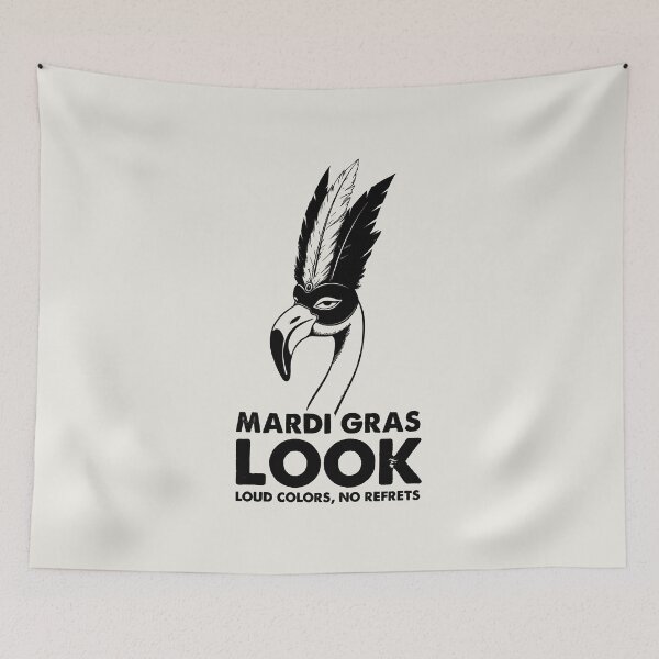 Item preview, Mardi Gras Look Loud Colors No Regrets Funny Flamingo Mask Art designed and sold by SplashTastic.