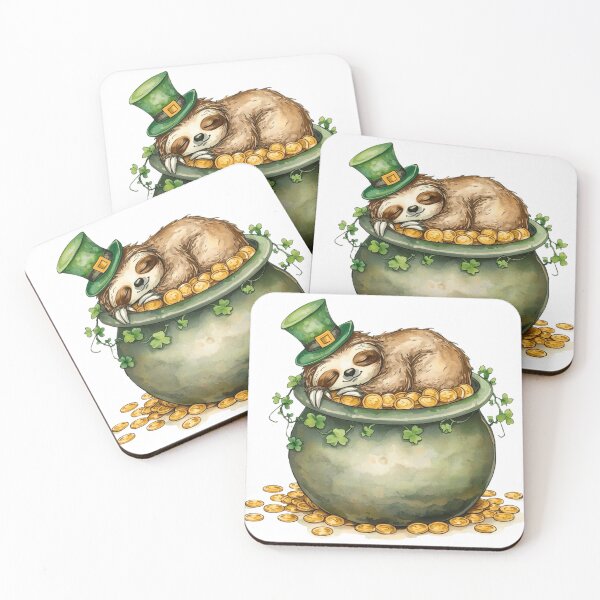 Item preview, Cute Sleeping Sloth in Pot of Gold St Patricks Day Watercolor designed and sold by AQUILAKREO.