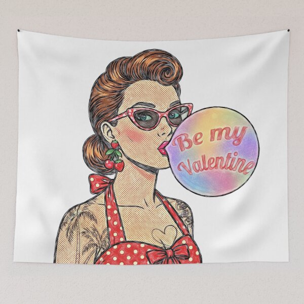 Item preview, Retro Pop Art Valentine – Sassy Pinup Girl with Bubblegum designed and sold by Hen-C-Art.