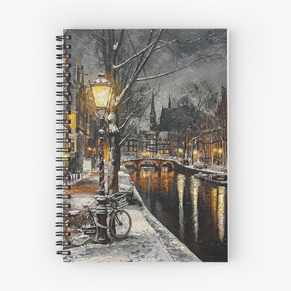 Item preview, Snowy Amsterdam Night - Textured Oil Painting designed and sold by griez.