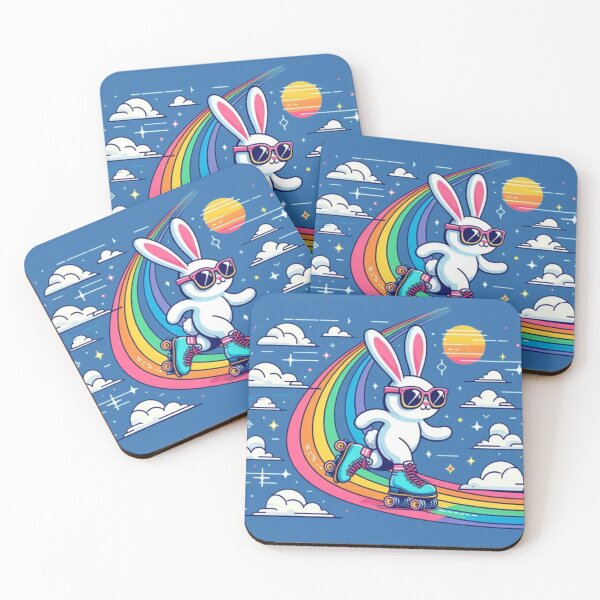 Item preview, Roller Bunny Rainbow Ride – Retro Skater Vibes designed and sold by Dogandesighn.