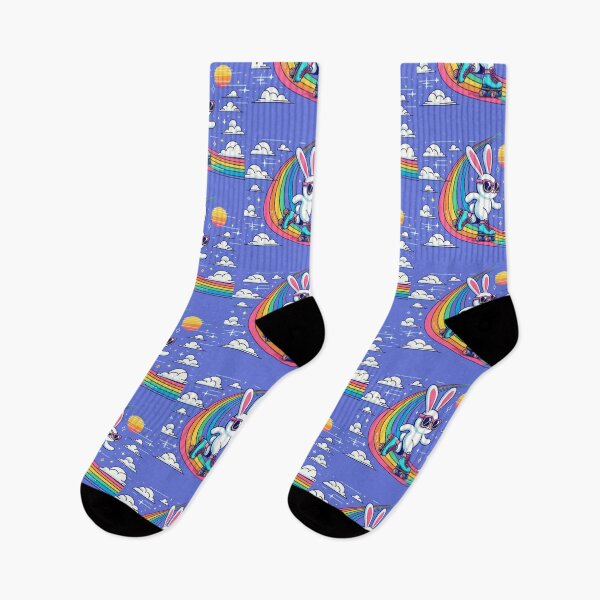 Item preview, Roller Bunny Rainbow Ride – Retro Skater Vibes designed and sold by Dogandesighn.