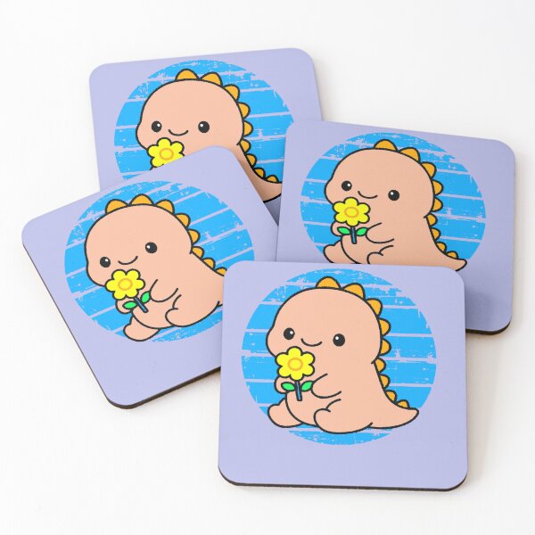Item preview, Kawaii Dinosaur with Flower – Adorable Dinosaur with a Blue Background | Cute and Colorful Art for Dinosaur Lovers designed and sold by AstronautMerch.