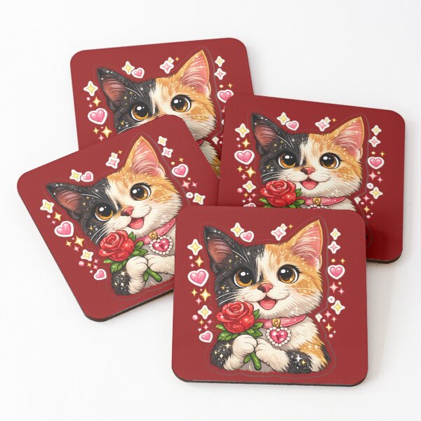 Item preview, Cute Calico with Valentine rose  designed and sold by Cat-loveparttime.