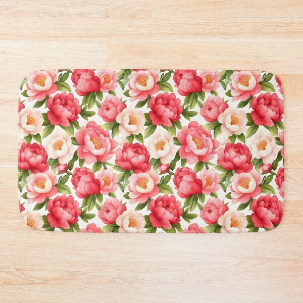Item preview, The image showcases a pattern of watercolor-style peonies in varying shades of pink and white, complemented by green leaves, set against a clean, light background. designed and sold by rujlaphusstudio.