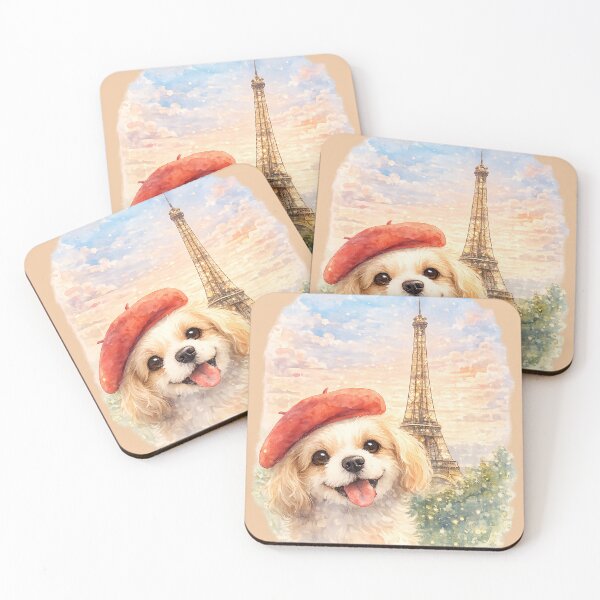 Item preview, Puppy with Beret & Eiffel Tower - Watercolor Design designed and sold by BumbleVee ☀️.