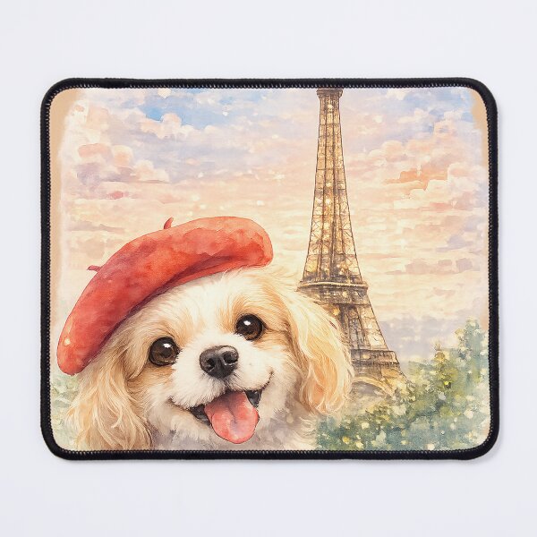Item preview, Puppy with Beret & Eiffel Tower - Watercolor Design designed and sold by BumbleVee ☀️.