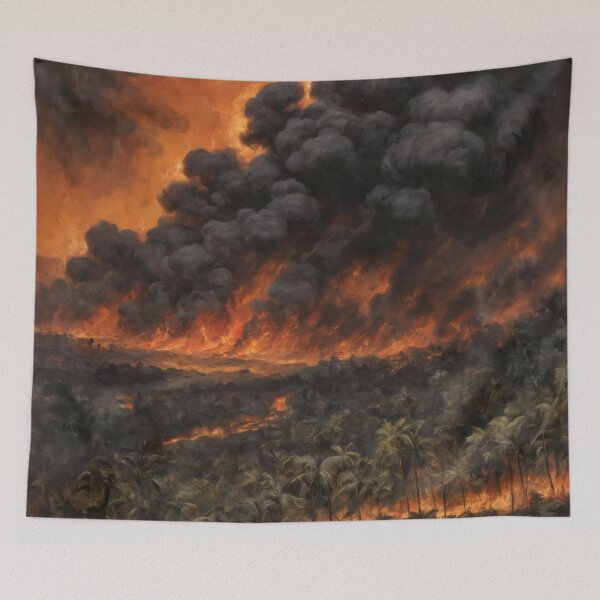 Item preview, Napalm Inferno Over Tropical Jungle – Dramatic War Oil Painting designed and sold by Visualynx.