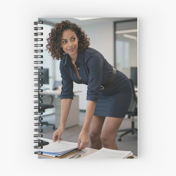 Item preview, Sarah performing tidy office tasks in navy dress designed and sold by CathryneDelamort.