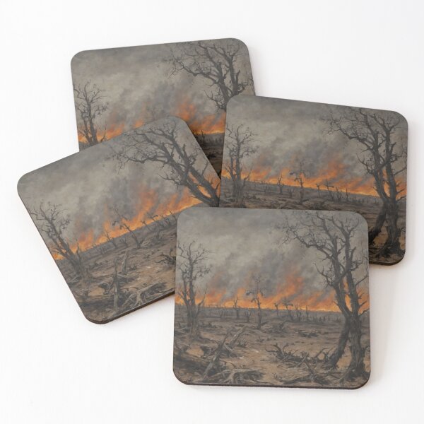 Item preview, Burned War Landscape – Fiery Horizon in Oil Painting Style designed and sold by Visualynx.