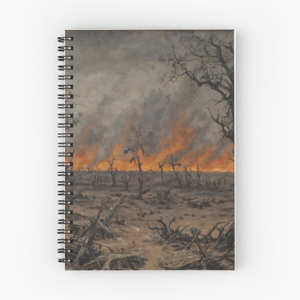 Item preview, Burned War Landscape – Fiery Horizon in Oil Painting Style designed and sold by Visualynx.
