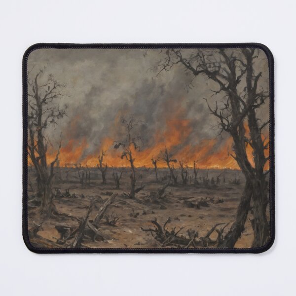 Item preview, Burned War Landscape – Fiery Horizon in Oil Painting Style designed and sold by Visualynx.
