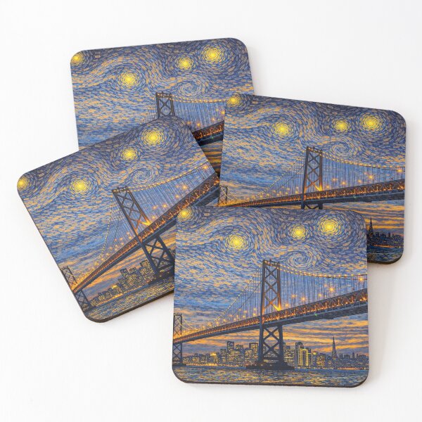 Item preview, San Francisco Golden Gate Bridge Night Art_Swirling Starry Sky Cityscape Wall Art designed and sold by BabyTiger-.