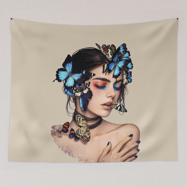 Item preview,  Beautiful Melancholy. Woman portrait with Butterflies surreal art deco designed and sold by Natart1004.