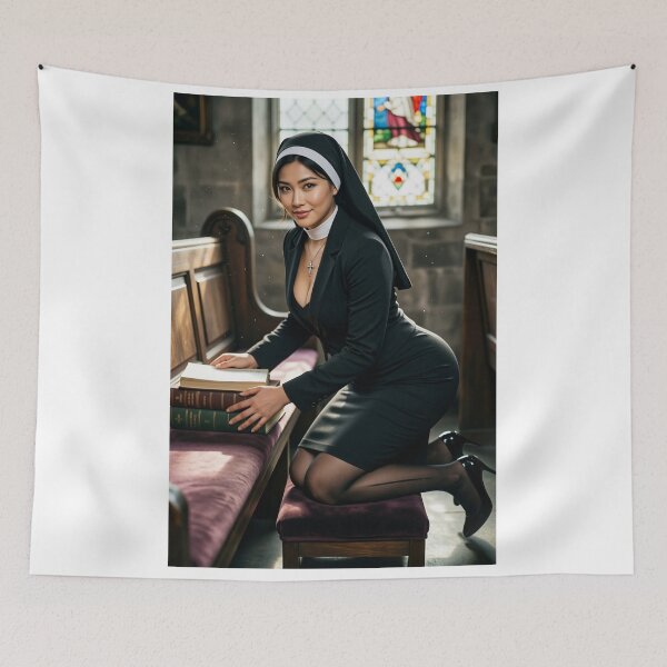 Item preview, Tidy Nun in Chapel with Books designed and sold by CathryneDelamort.