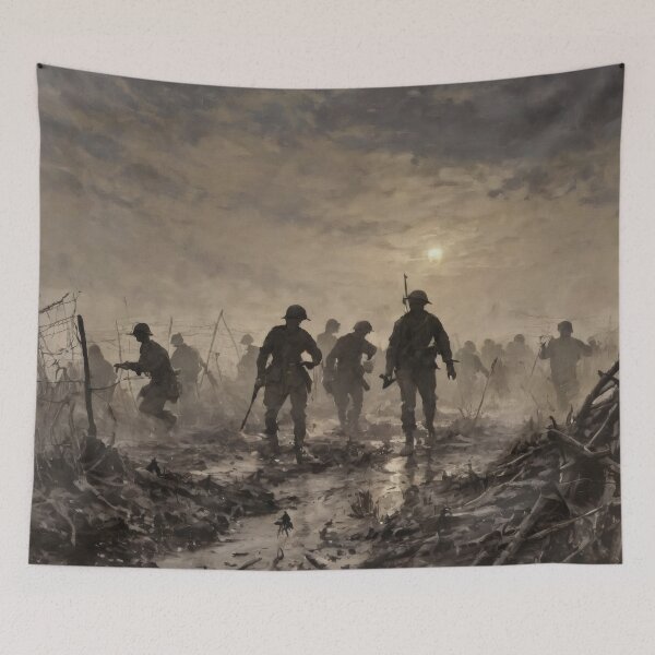 Item preview, Soldiers in the Fog – War Battlefield in Oil Painting Style designed and sold by Visualynx.