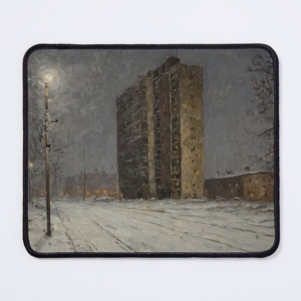 Item preview, Lonely Soviet Apartment Block in Snow – Cold Urban Atmospheric Art designed and sold by Visualynx.