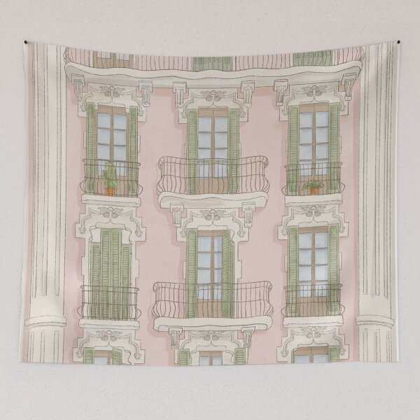 Item preview, Barcelona pink architecture watercolour designed and sold by MartaOlgaKlara.