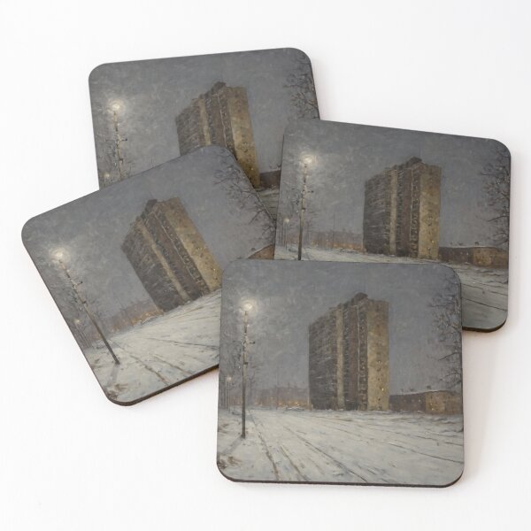 Item preview, Lonely Soviet Apartment Block in Snow – Cold Urban Atmospheric Art designed and sold by Visualynx.