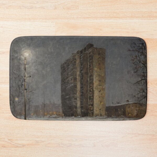 Item preview, Lonely Soviet Apartment Block in Snow – Cold Urban Atmospheric Art designed and sold by Visualynx.