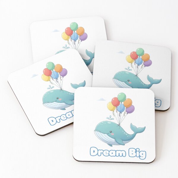 Item preview, Cute Whale Flying With Balloons Dream Big Inspirational Art designed and sold by LowBattery Social Club.