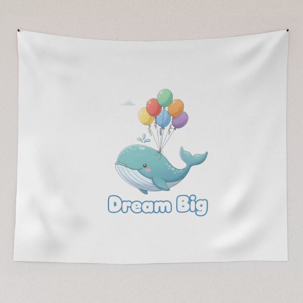 Item preview, Cute Whale Flying With Balloons Dream Big Inspirational Art designed and sold by LowBattery Social Club.