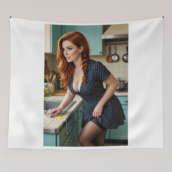 Item preview, Rowan tidy pinup in a polka dot dress in kitchen designed and sold by CathryneDelamort.