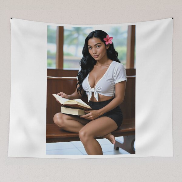 Item preview, Shanti tidy in white tie top holding books designed and sold by CathryneDelamort.