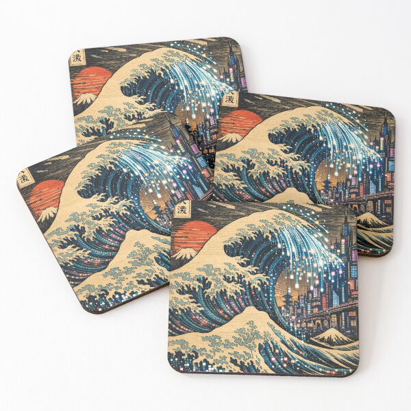 Item preview, Cyberpunk wave against a futuristic skyline – Japanese design designed and sold by Mauswohn.