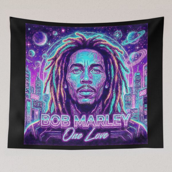 Item preview, Bob Marley One Love - Retro-Futuristic Neon Galactic Portrait designed and sold by Hen-C-Art.