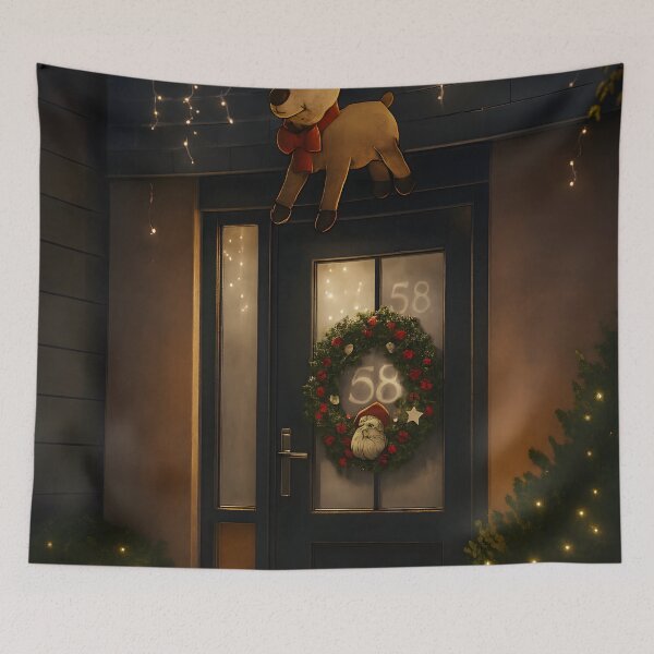 Item preview, Cozy Christmas Front Door Decor With Santa Wreath And Reindeer designed and sold by PandaTShirtShop.