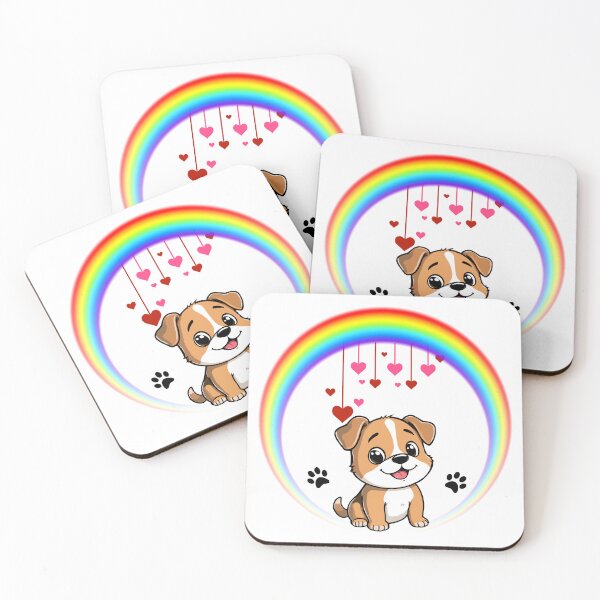 Item preview, Happy Puppy in Rainbow - Smiling Dog with Raining Hearts designed and sold by Love3Happy.