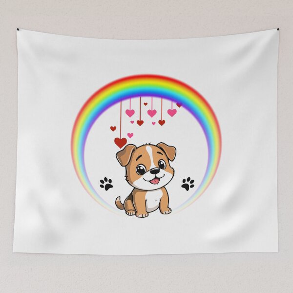 Item preview, Happy Puppy in Rainbow - Smiling Dog with Raining Hearts designed and sold by Love3Happy.