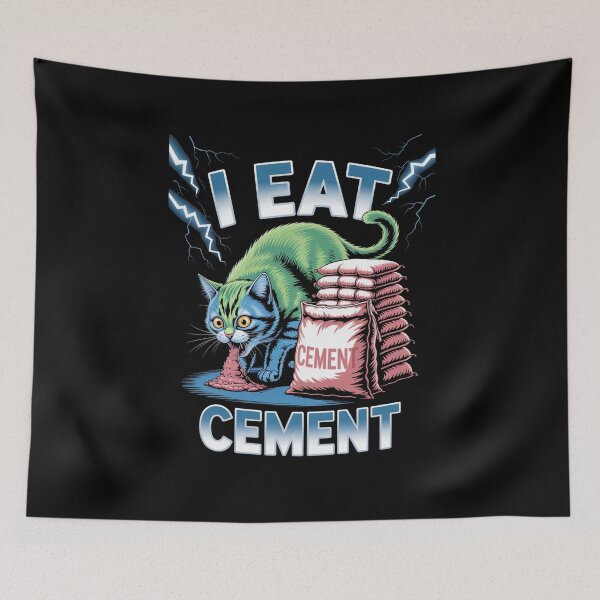 Item preview, I Eat Cement Chaotic Cat Meme Absurd Dark Humor Art designed and sold by flagylART.
