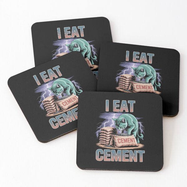 Item preview, I Eat Cement Chaotic Cat Meme Dark Absurd Humor Art designed and sold by flagylART.