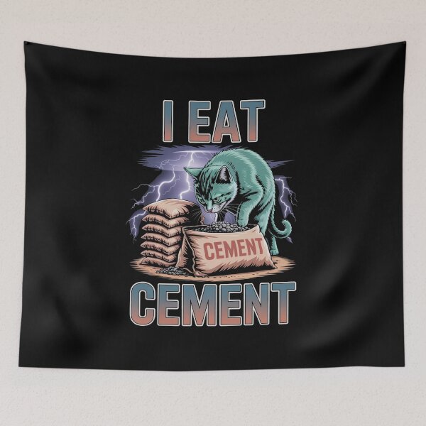 Item preview, I Eat Cement Chaotic Cat Meme Dark Absurd Humor Art designed and sold by flagylART.
