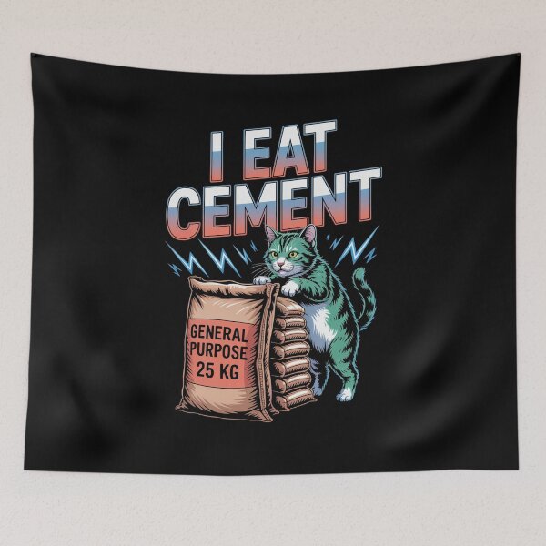 Item preview, I Eat Cement Chaotic Cat Meme Absurd Dark Humor Art designed and sold by flagylART.