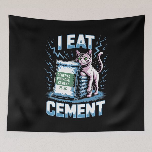 Item preview, I Eat Cement Chaotic Cat Meme Absurd Humor Illustration designed and sold by flagylART.