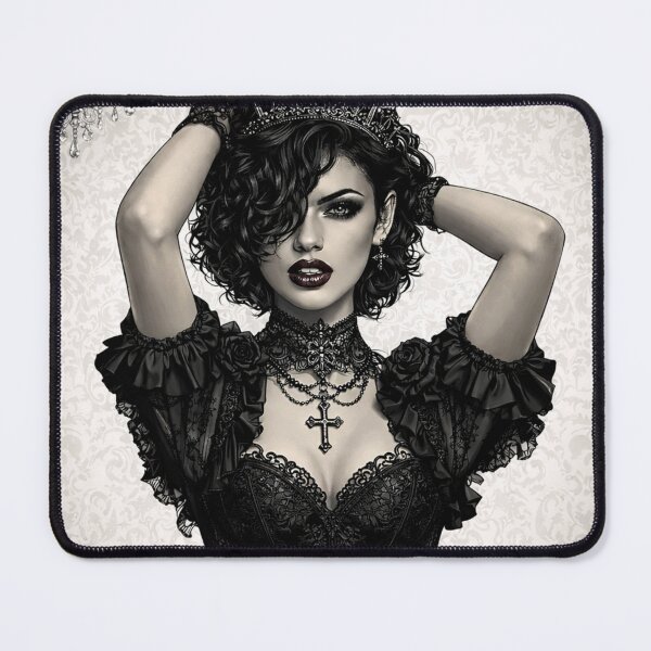 Item preview, Gothic Queen Portrait - Victorian Dark Fashion Art, Spiked Crown, Black Lace, Dramatic Makeup, Gothic Royalty Print designed and sold by AnTartstudios.