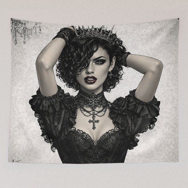 Item preview, Gothic Queen Portrait - Victorian Dark Fashion Art, Spiked Crown, Black Lace, Dramatic Makeup, Gothic Royalty Print designed and sold by AnTartstudios.