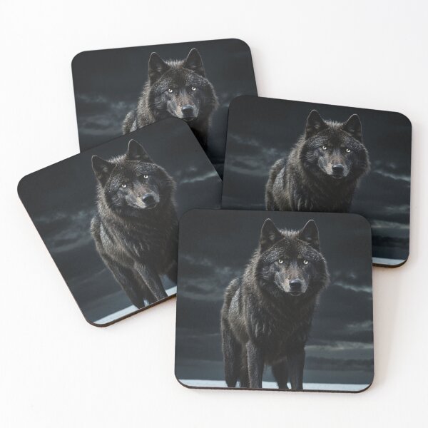 Item preview, Black wolf in snow – dark fantasy animal art – mystical winter spirit designed and sold by Traumrausch.