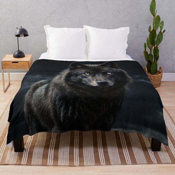Item preview, Black wolf in snow – dark fantasy animal art – mystical winter spirit designed and sold by Traumrausch.