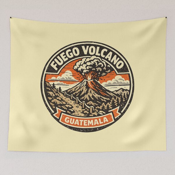 Item preview, Fuego Volcano Guatemala Retro Travel Badge | Hiking Adventure Volcano designed and sold by Globalcitytees.