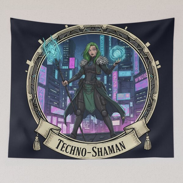 Item preview, Techno-Shaman Cyberpunk Mage Emblem designed and sold by Ekracreatives.