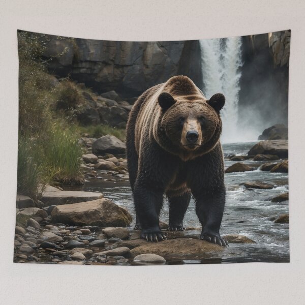 Item preview, Brown bear in river – dark fantasy animal art – guardian of the wild designed and sold by Traumrausch.