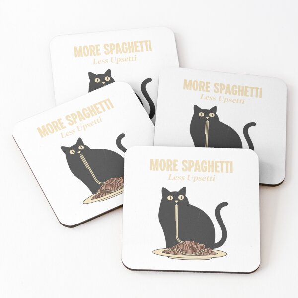 Item preview, More Spaghetti, Less Upsetti, Funny Cat Eating Spaghetti, Meme Design, funnyfits70, Humor, Funny, retro, vintages, funny quotes, animal humor, designed and sold by FunnyFits70.